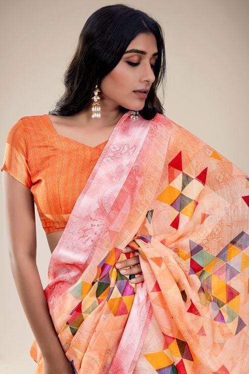 coral orange linen saree 