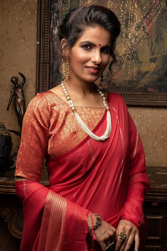 Coral Pink Linen Blend Saree