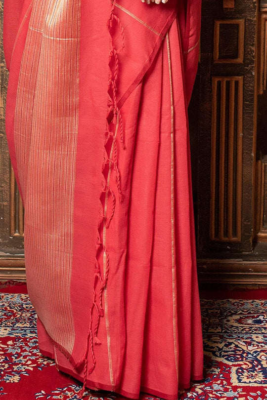 Coral Pink Linen Blend Saree