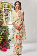 Linen Saree Cream Floral Print Linen Saree saree online