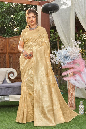 Cream Linen Blend Saree