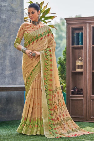 Cream Linen Blend Saree
