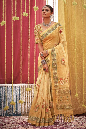 Cream Linen Blend Saree