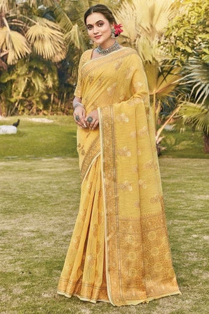 Dandelion Yellow Linen Saree