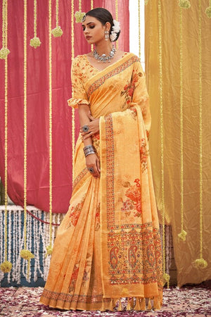 Dandelion Yellow Linen Blend Saree