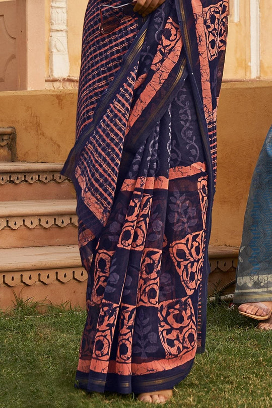 Linen Saree Dark Sky Blue Linen Saree saree online