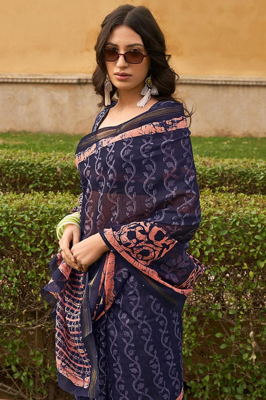 Linen Saree Dark Sky Blue Linen Saree saree online