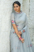 Dolphin Grey Linen Blend Saree