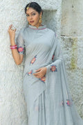 Dolphin Grey Linen Blend Saree