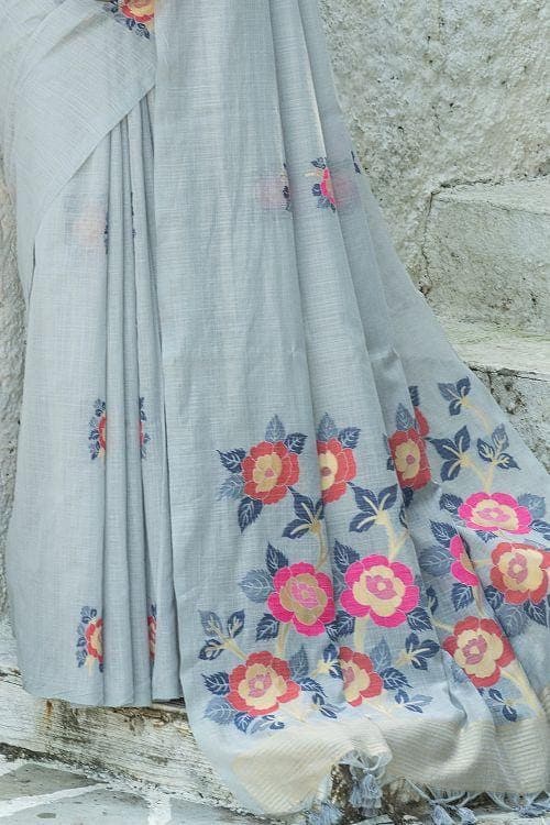 Dolphin Grey Linen Blend Saree