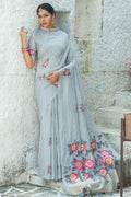 Dolphin Grey Linen Blend Saree