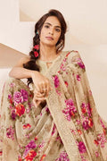 Linen Saree Ecru White Floral Print Linen Saree saree online