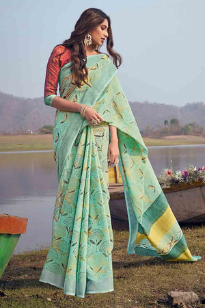 Emerald Green Linen Blend Saree