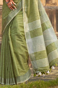 Linen Saree Fern Green Linen Saree saree online