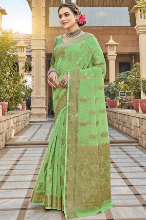 Fern Green Linen Blend Saree