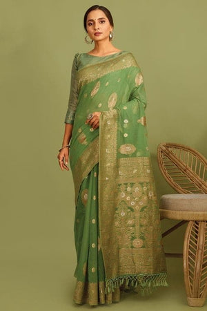 Fern Green Linen Blend Saree