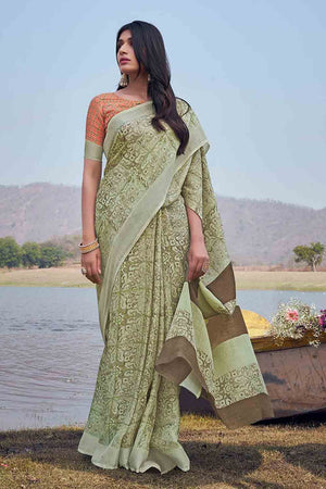 Fern Green Linen Blend Saree