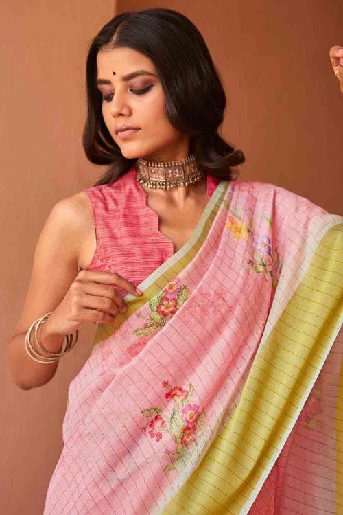 Linen Saree Flamingo Pink Linen Saree saree online
