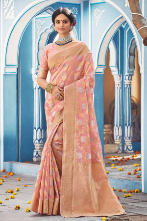 Flamingo Pink Linen Blend Saree