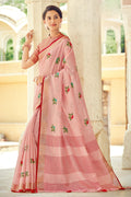 pink linen saree