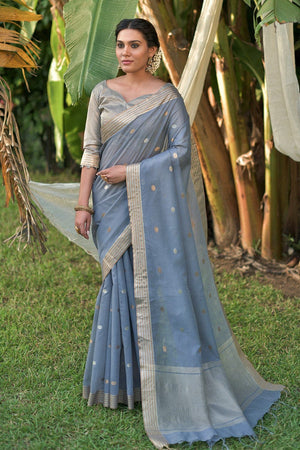 Flint Grey Linen Blend Saree
