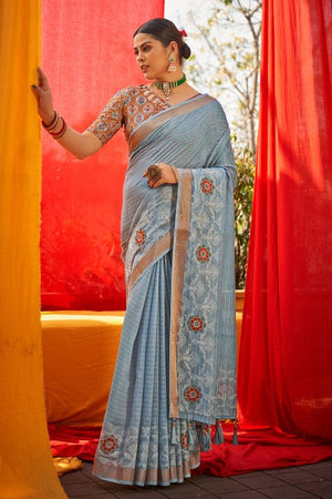 Flint Grey Linen Blend Saree