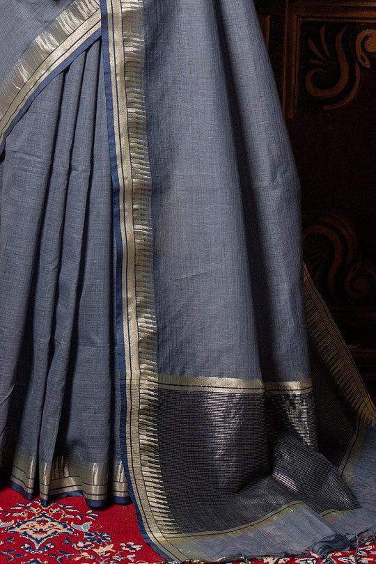 Flint Grey Plain Linen Blend Saree