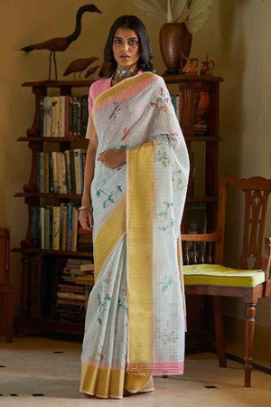 Fog Grey Linen Blend Saree
