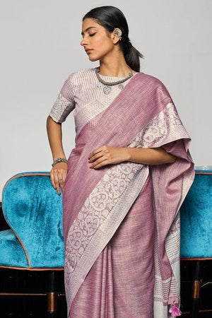 Grape Purple Linen Blend Saree