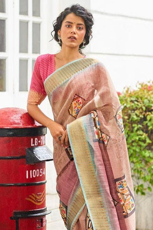 Ham Purple Linen Blend Saree