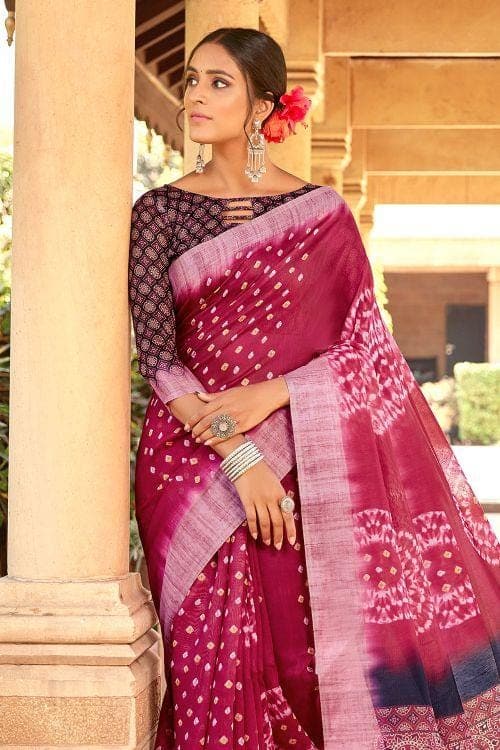 Linen Saree Hibiscus Red Printed Linen Saree saree online