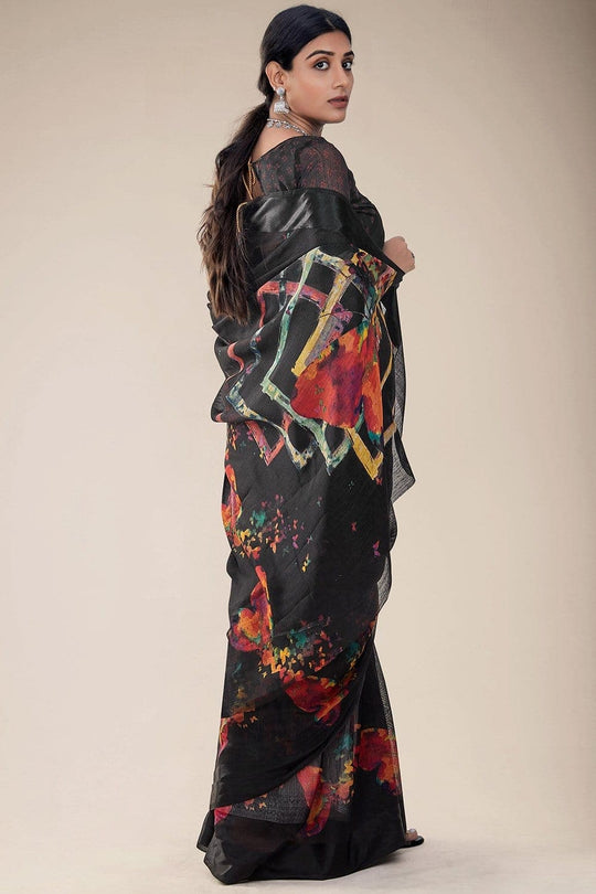 linen silk saree black 