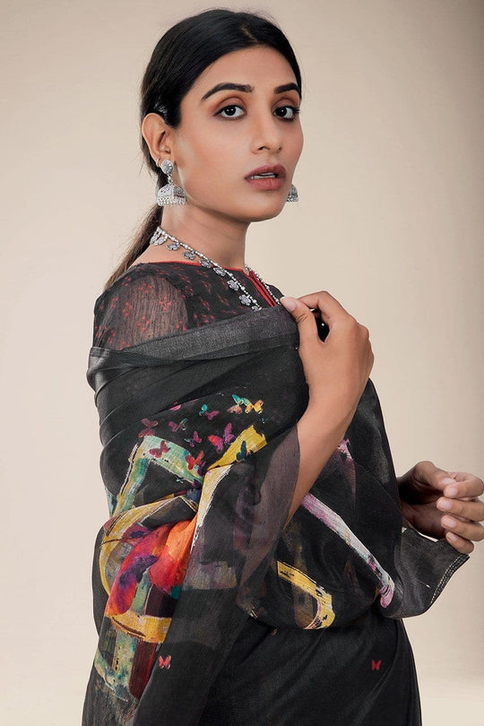 black linen saree
