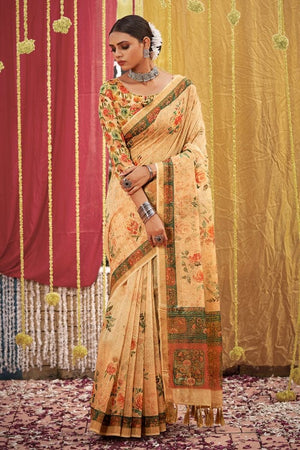 Honey Yellow Linen Blend Saree
