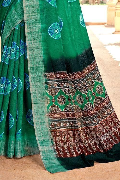 Linen Saree Hunter Green Printed Linen Saree saree online