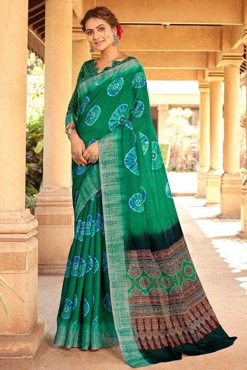 Linen Saree Hunter Green Printed Linen Saree saree online