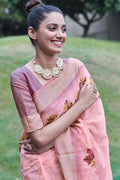 Linen Saree Illusion Pink Printed Linen Saree saree online