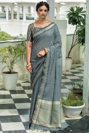 Iron Grey Linen Blend Saree