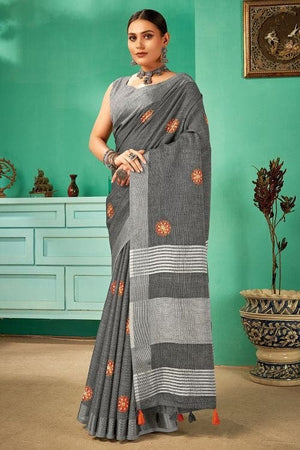 Iron Grey Linen Blend Saree