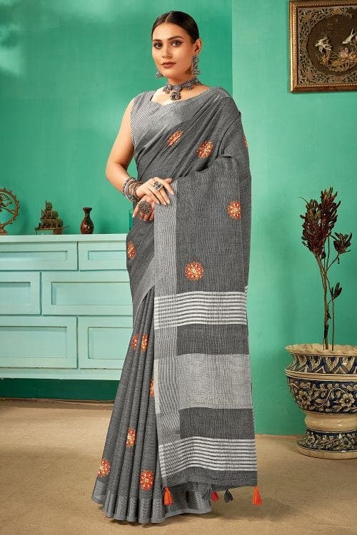 Linen Saree Iron Grey Linen Saree saree online