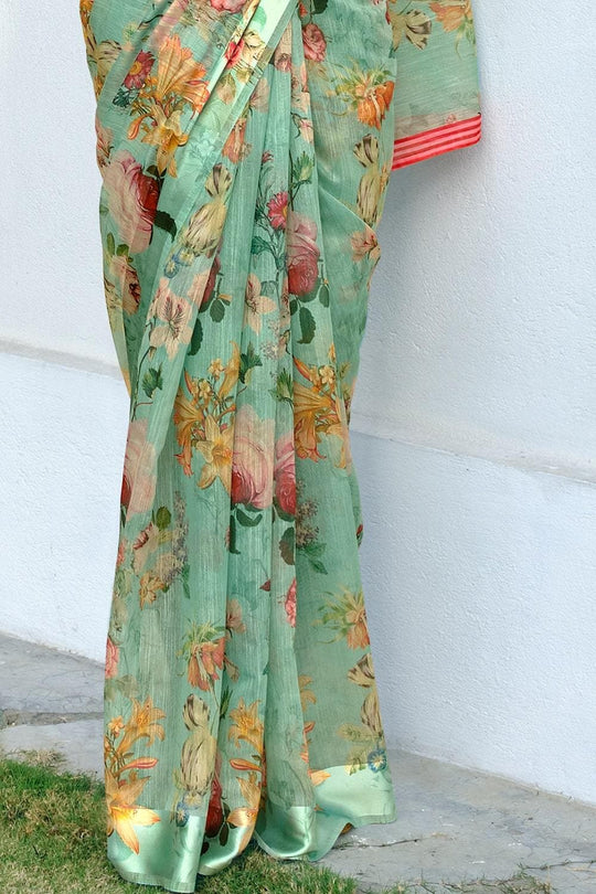 Linen Saree Jungle Green Linen Saree saree online