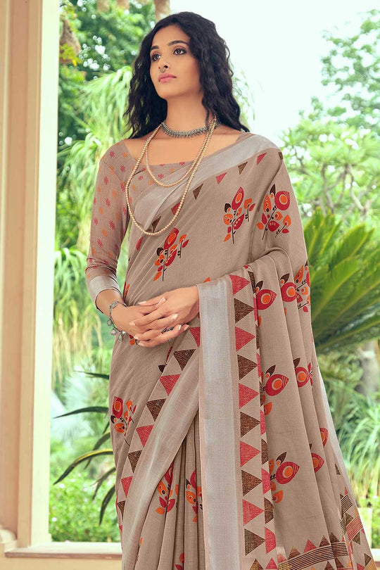 beige linen saree online 