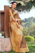 Khaki Brown Linen Blend Saree