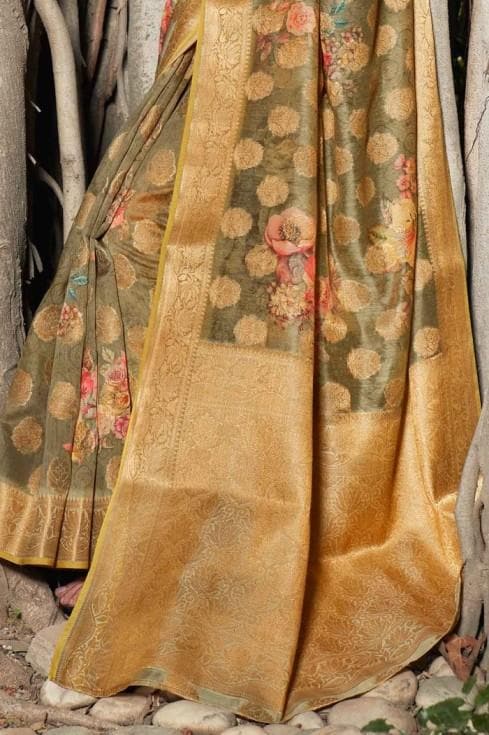 Linen Saree Khaki Brown Zari Woven Linen Saree saree online
