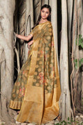 Linen Saree Khaki Brown Zari Woven Linen Saree saree online