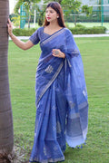 Linen Saree Lapis Blue Linen Saree saree online