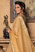 Latte Yellow Plain Linen Blend Saree