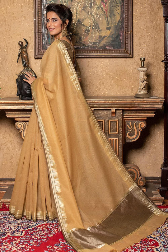 Latte Yellow Plain Linen Blend Saree