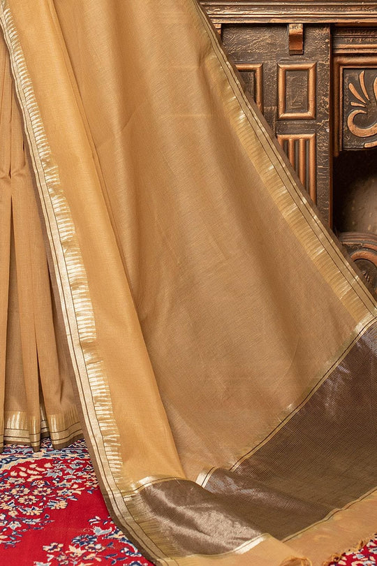 Latte Yellow Plain Linen Blend Saree