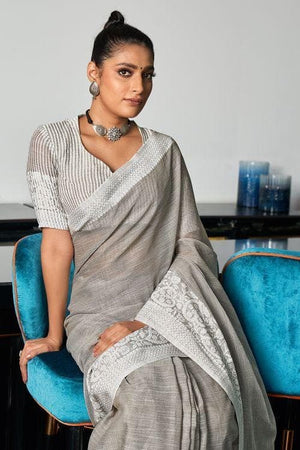 Lava Grey Linen Blend Saree